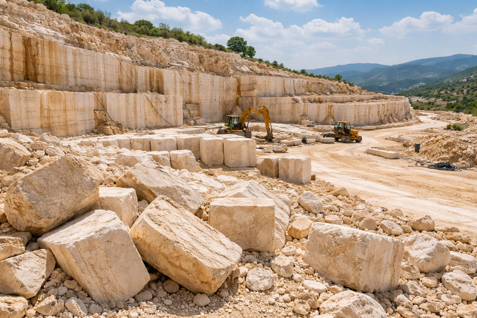 Traverten taş ocağı (blok çıkarımı)
